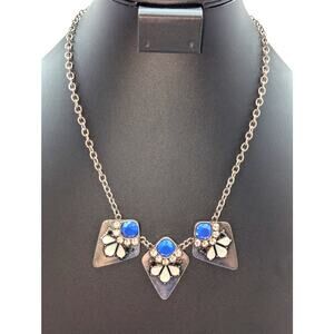 Etc.Three Diamond Blue Bead Statement 18"-20.5" Necklace